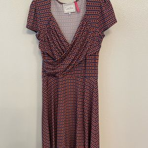 Leota size M Orange/navy dress